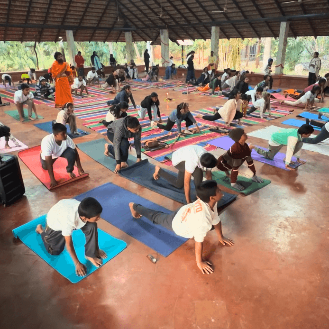 Children practising yoga