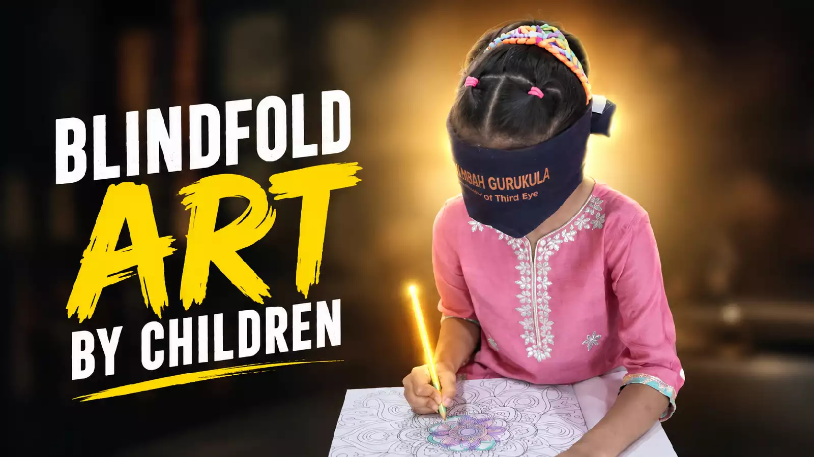 A child reading blindfolded